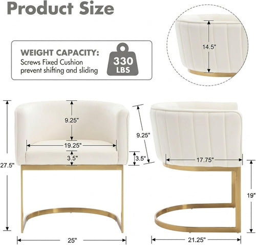 Beige and Gold Barrel Dining Room Chairs Set of 4, Modern Velvet Upholstered Accent Chairs with Curved Back for Kitchen Island, Luxury Comfort Seating Cantilever Metal Frame