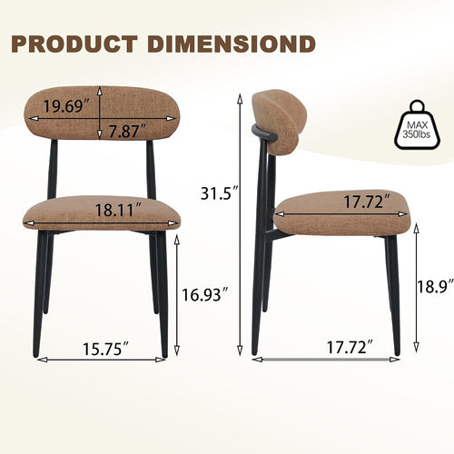 Modern Upholstered Dining Chairs Set of 8, Mid-Century Metal Frame Linen Fabric Side Chair for Kitchen Dining Room, 350lbs Capacity, Brown