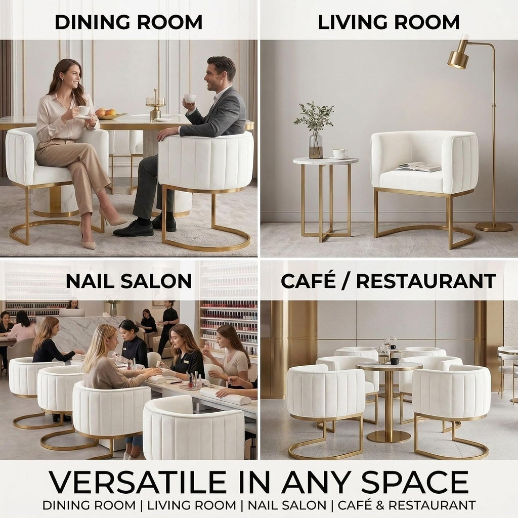 Beige and Gold Barrel Dining Room Chairs Set of 4, Modern Velvet Upholstered Accent Chairs with Curved Back for Kitchen Island, Luxury Comfort Seating Cantilever Metal Frame