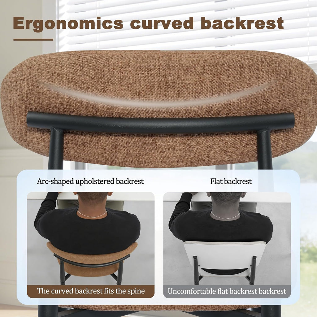 Modern Upholstered Dining Chairs Set of 8, Mid-Century Metal Frame Linen Fabric Side Chair for Kitchen Dining Room, 350lbs Capacity, Brown